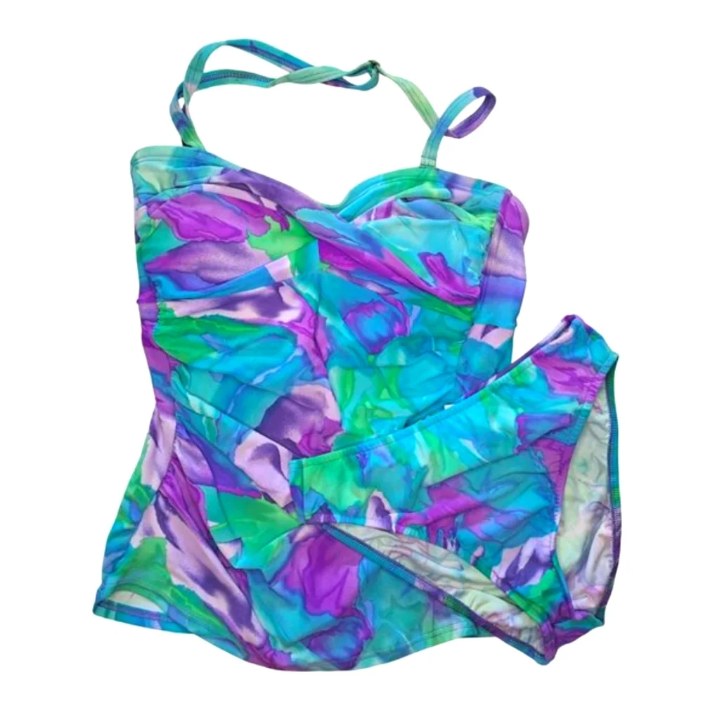 Venus Blue Purple Watercolor Halter Top Two Piece Swim Suit Size 8/10
